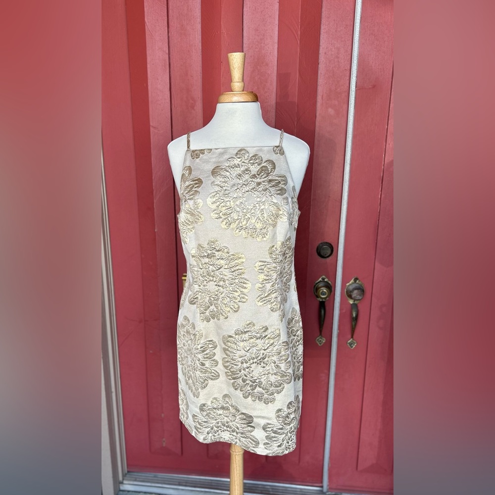 Trina Turk metallic gold cocktail dress